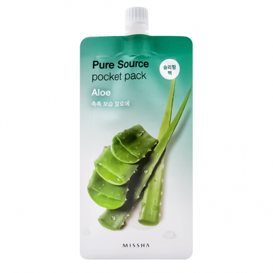 Увлажняющая ночная маска с алоэ Pure Source Pocket Pack Aloe 10мл MISSHA фото 1