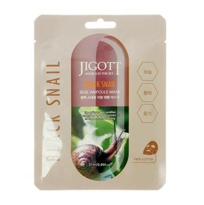 Тканевая маска для лица с муцином черной улитки Black Snail Real Ampoule Mask 27ml JIGOTT фото 1